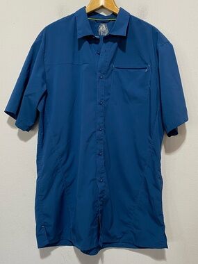 EDDIE BAUER First Ascent Men Large Tall  Blue Short Sleeve Hiking Outdoor